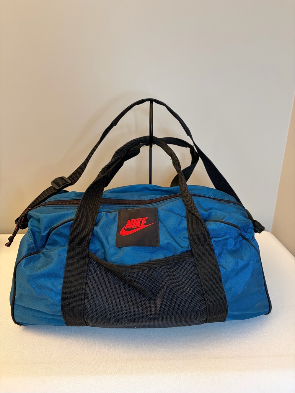 Vintage 90s Nike Gym Duffle Bag - Teal Blue/Black Nylon with Red Logo